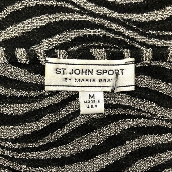 St John Sport by Marie Gray Short Sleeve Top  Wavy Print Black/Beige Size M - Picture 5 of 8